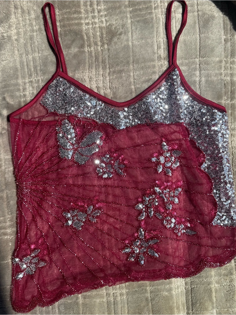 Fuchsia & Silver Beaded Cami Top